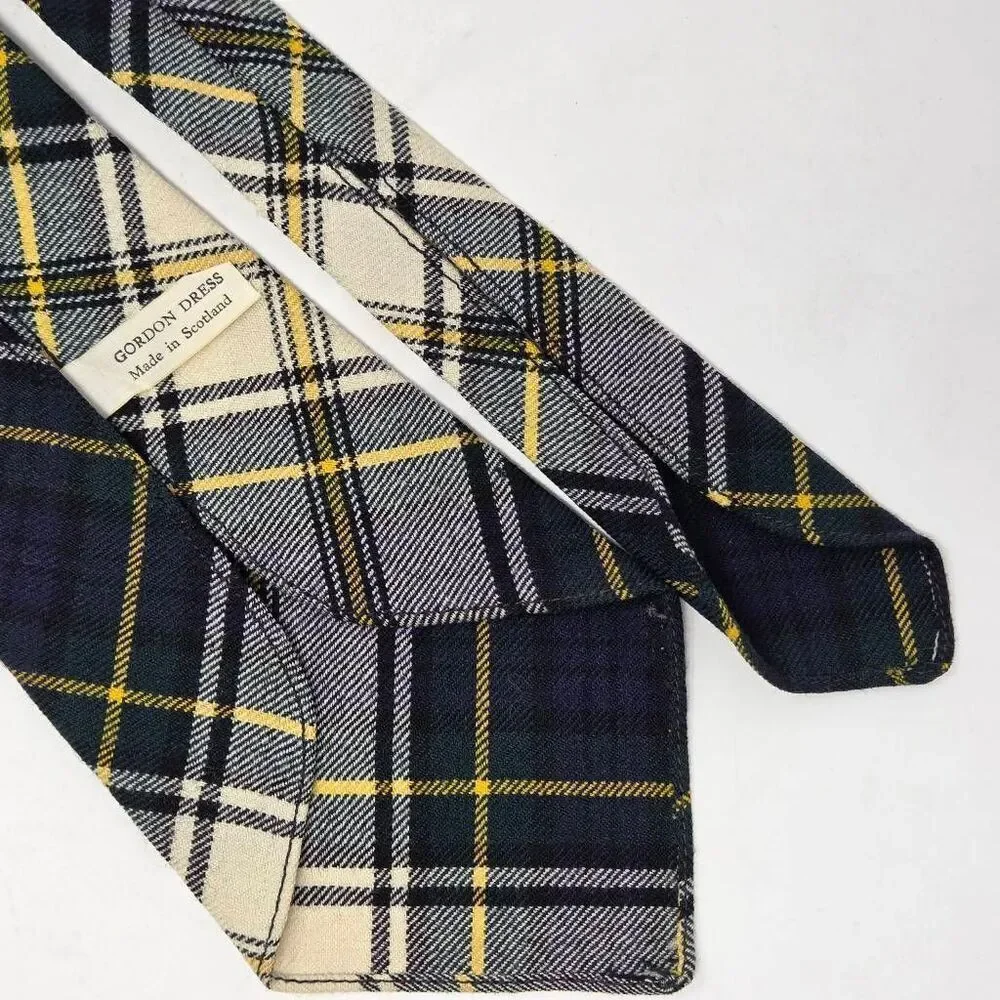 GORDON DRESS MADE IN SCOTLAND WOOL TIE PLAID GREEN WHITE FORMAL THIN 4